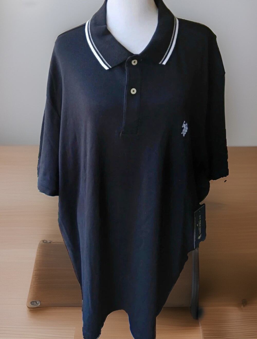 U.S. Polo Assn. Men's XL Black Solid Short Sleeve Polo Button Collar Logo